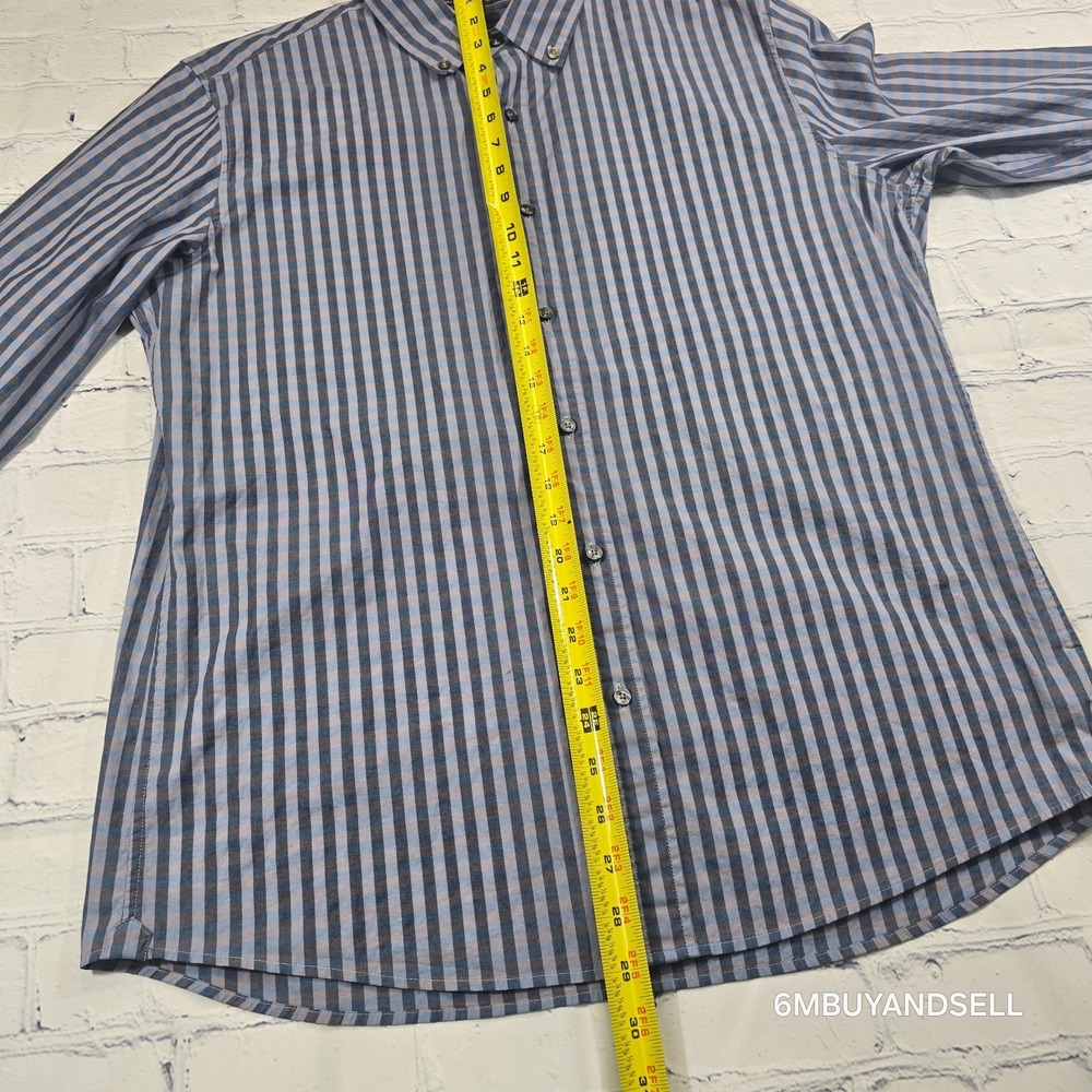 Michael Kors Mens Slim Fit Gingham Button Down Shirt Blue Grey CS04CK87VC Large - Picture 5 of 12